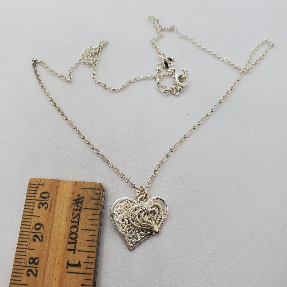17 to 19" Sterling Silver Double Heart Necklace 925
